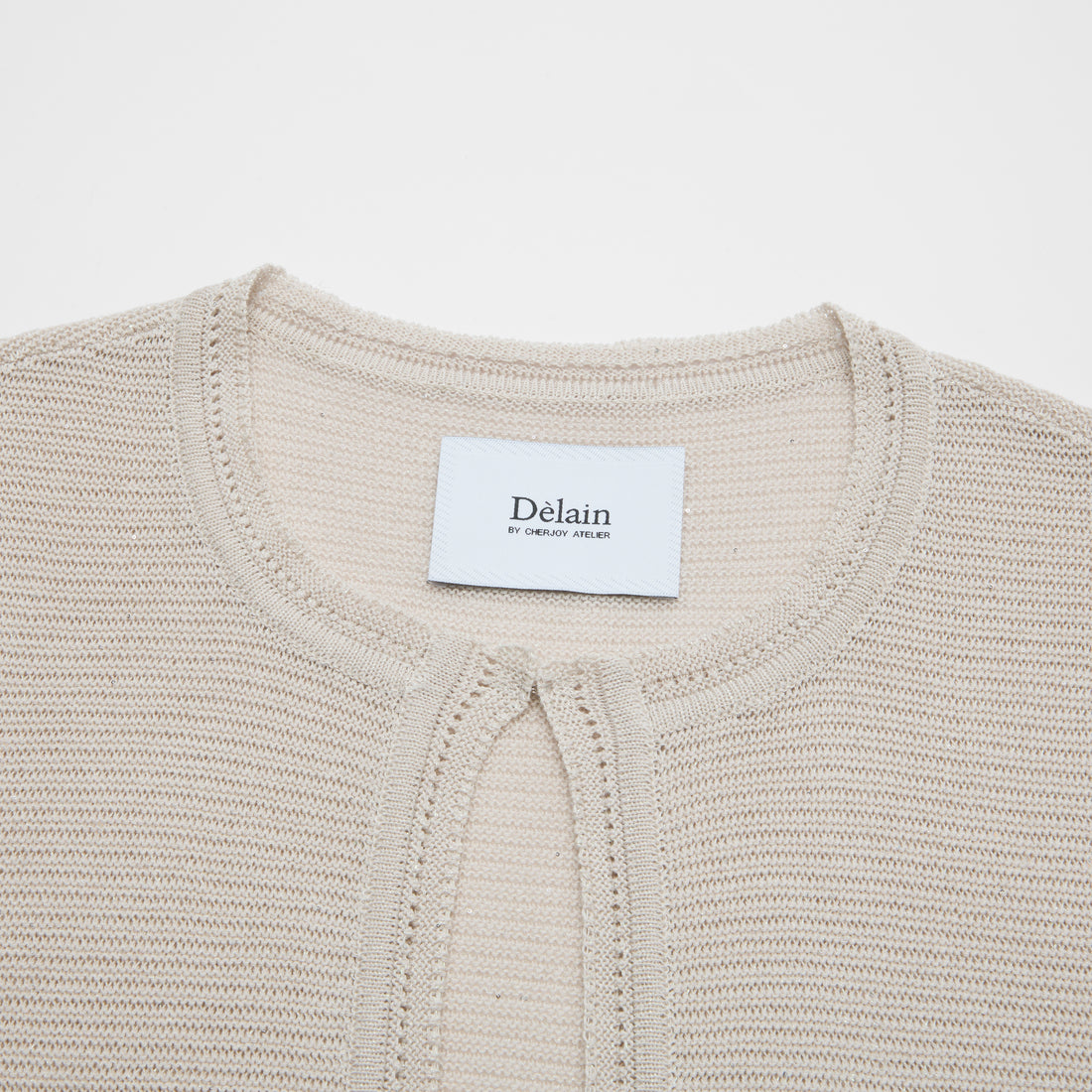 “Spring Diary”真絲長絨棉細針柔感星點針織開衫—Morning Frost 晨霜微光