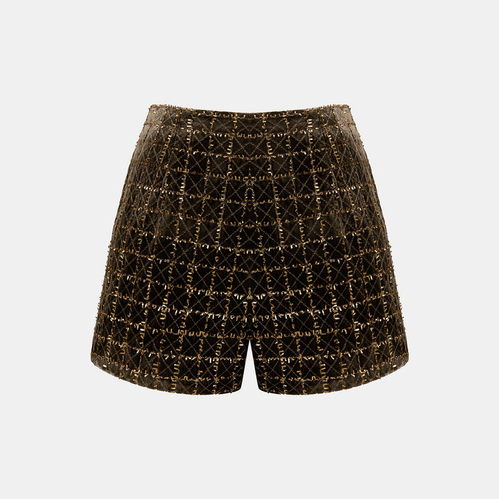 "Imperial Garden Teatime"法國立體燦金格織絲絨短褲—Celestial East東方星圖