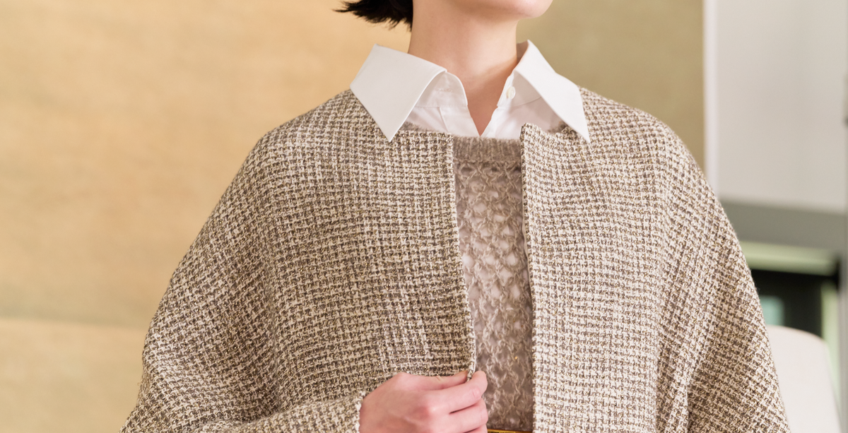 “風度日常 Everyday Poise” 義大利金絲格織花呢 Oversized 斗篷外套