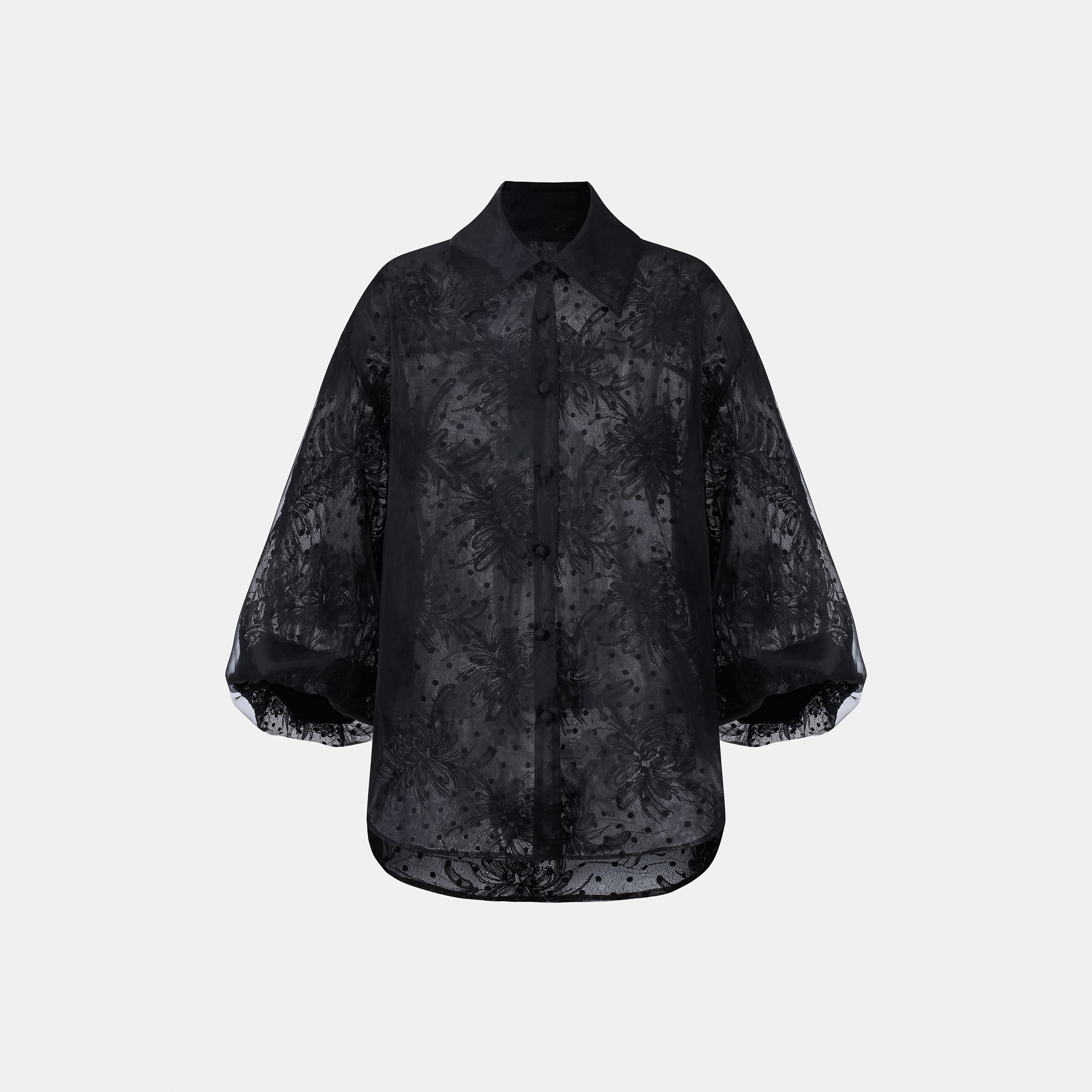 Dèlain by CJA 法國立體花影歐根紗羊腿袖襯衫—Black Iris 黑鳶尾 商品圖 4
