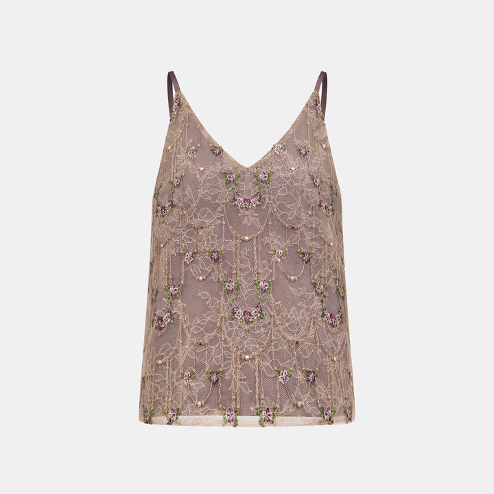 “Quiet Mastery”法國細繡織邊蕾絲細肩背心—Floré Chain花語藏盒