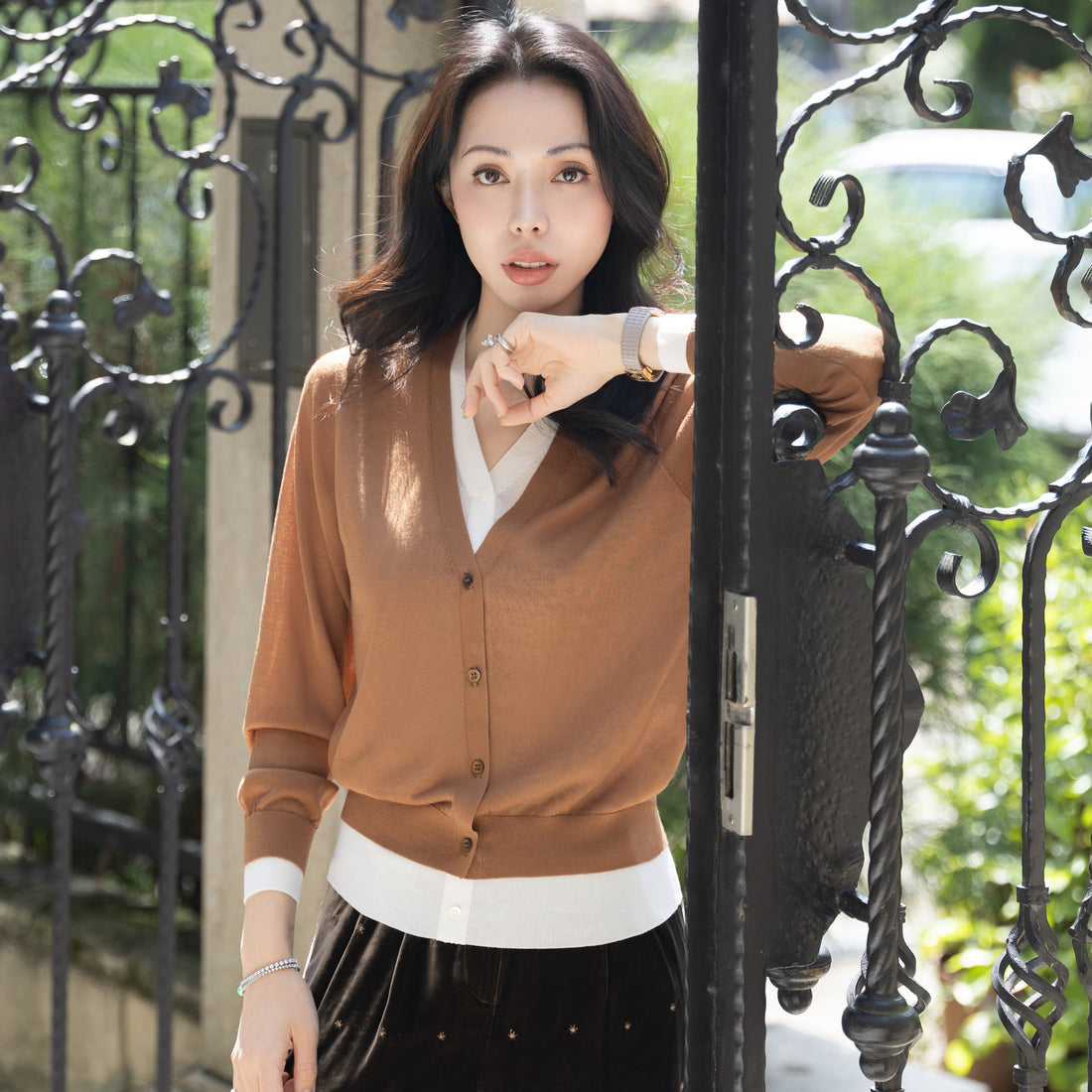 “Spring Diary”柔透假兩件造型針織上衣—Amber Noon 琥珀午後