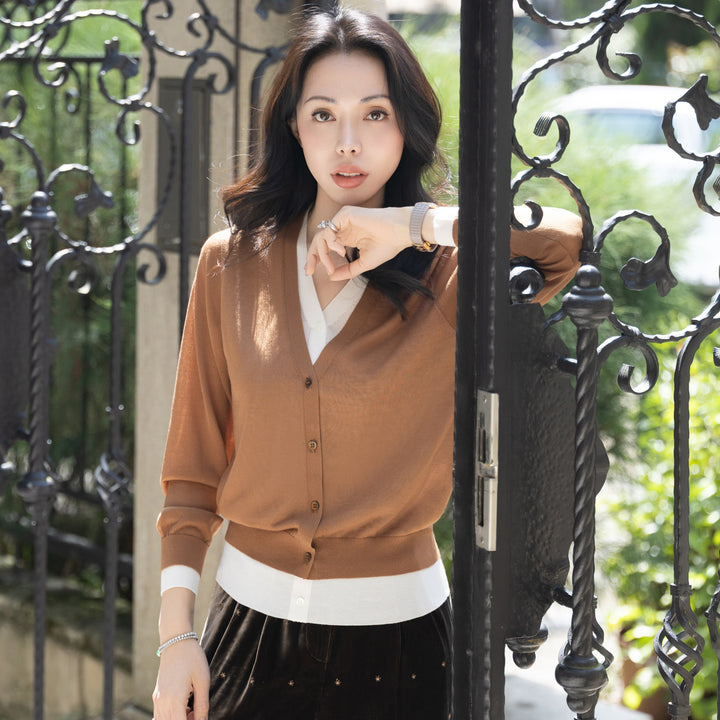“Spring Diary”柔透假兩件造型針織上衣—Amber Noon 琥珀午後