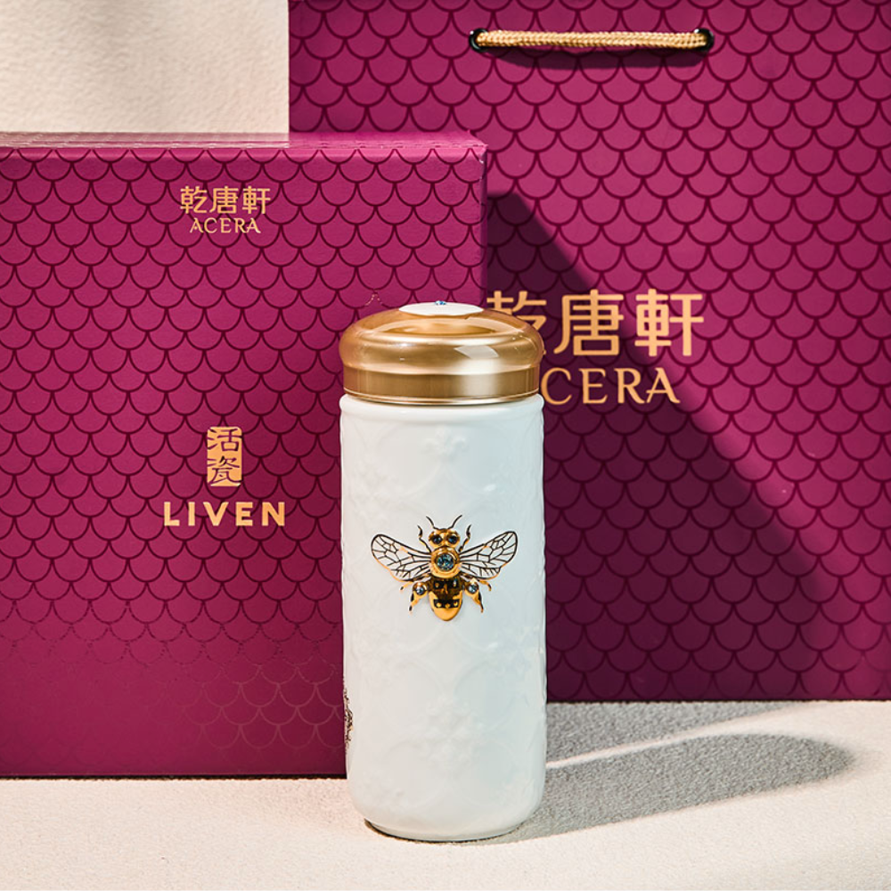 乾唐軒 吉星大蜜蜂水晶隨身杯─ 雪白描金