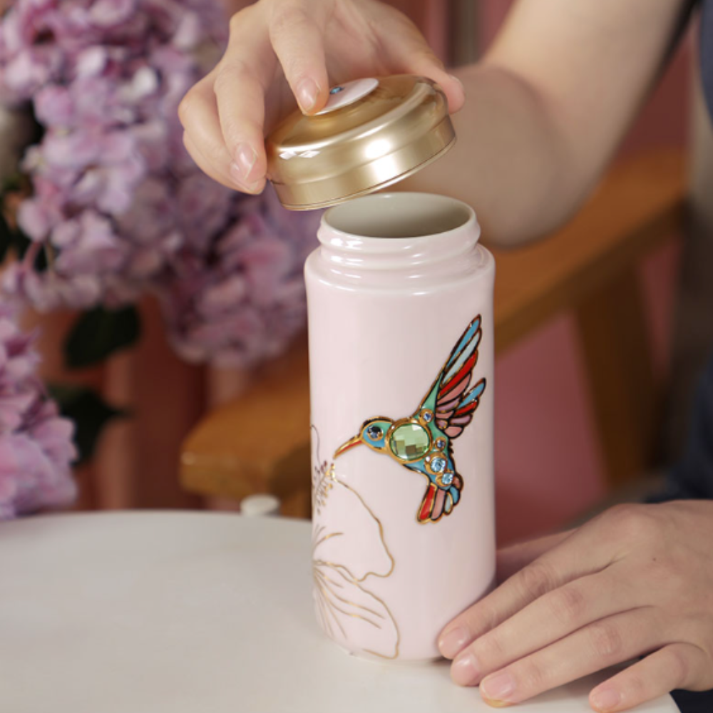 乾唐軒 吉星蜂鳥彩金水晶隨身杯─ 粉紅