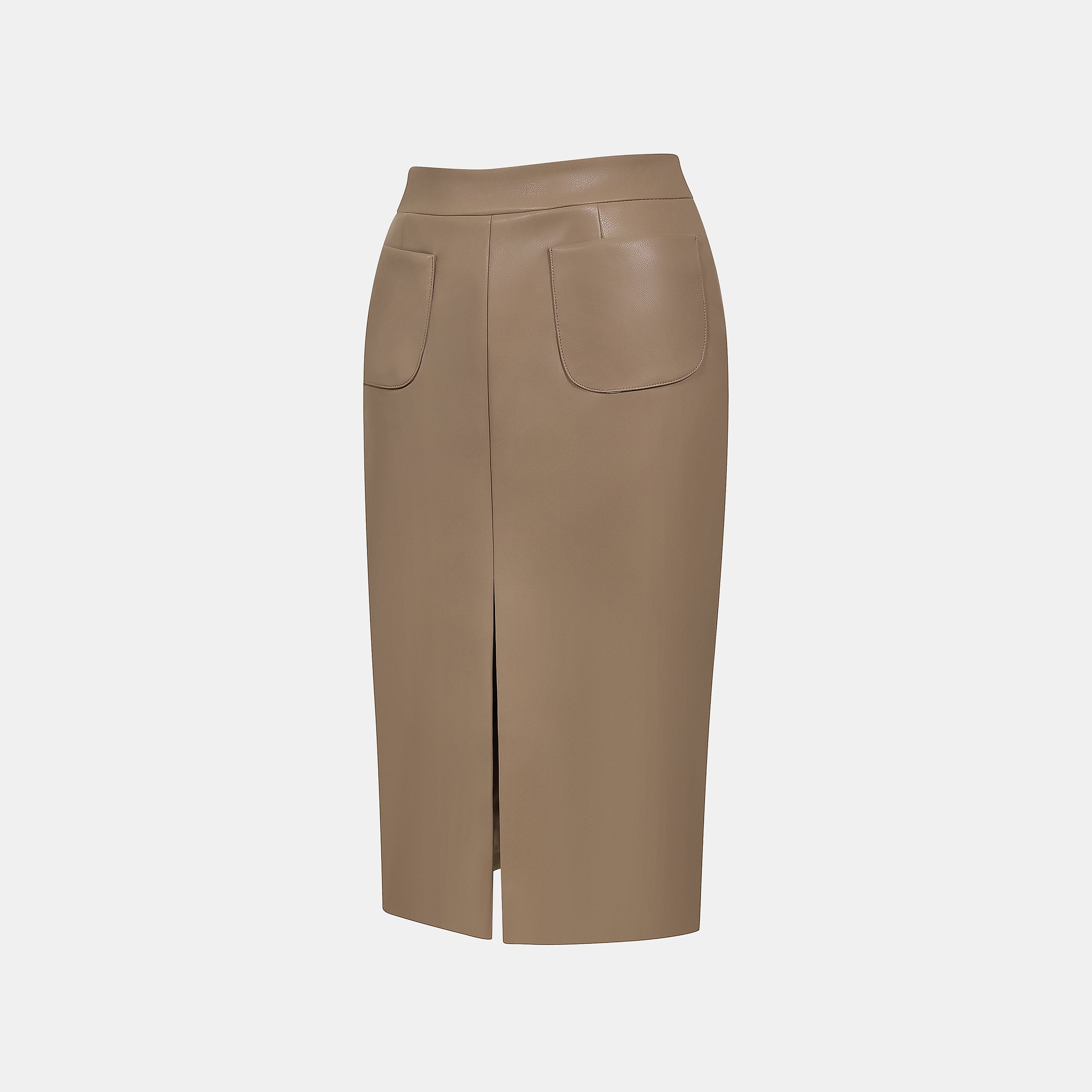 “Easy-go Chic” 純素皮精裁切皮工藝鉛筆裙—Cameo Brown寶石布朗