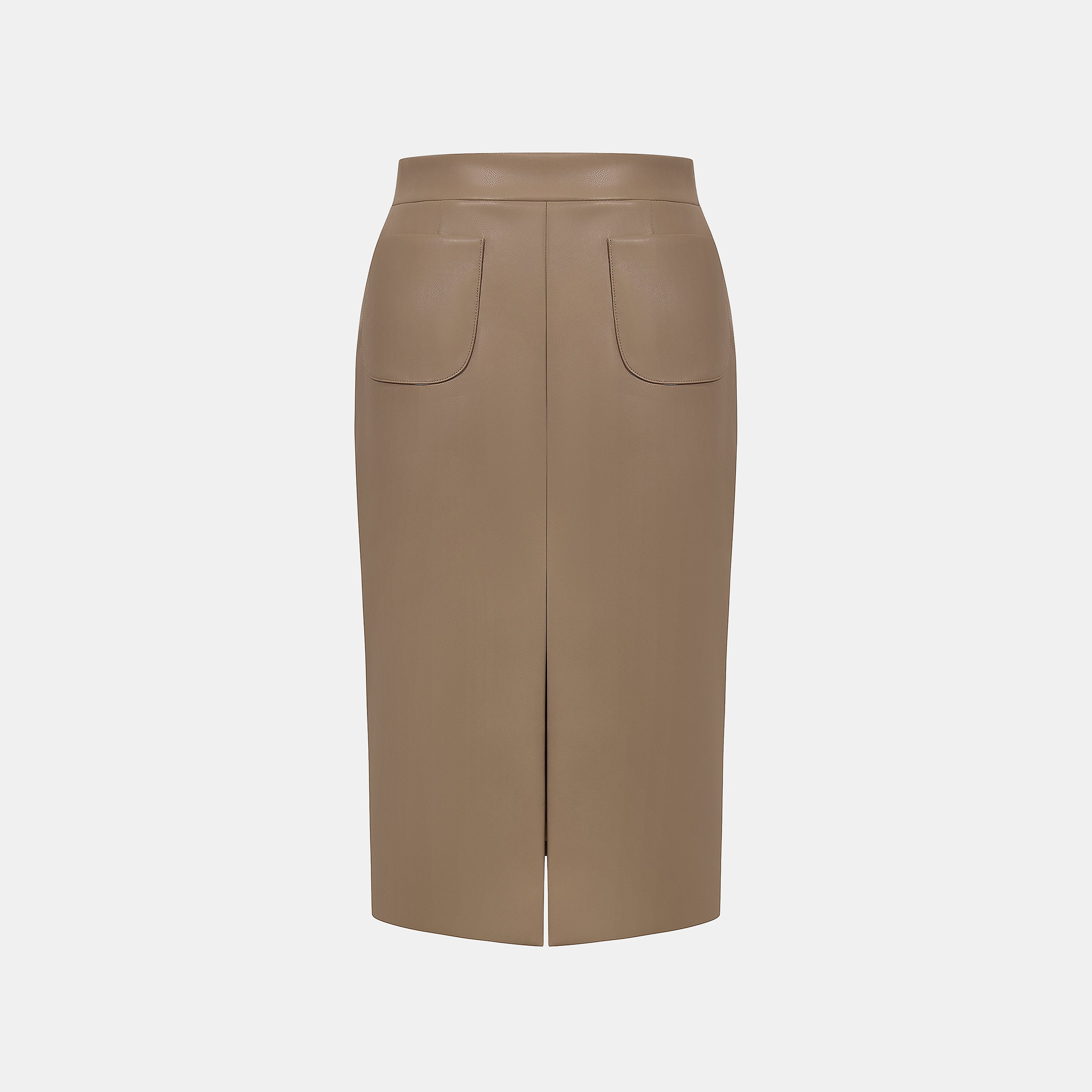 “Easy-go Chic” 純素皮精裁切皮工藝鉛筆裙—Cameo Brown寶石布朗