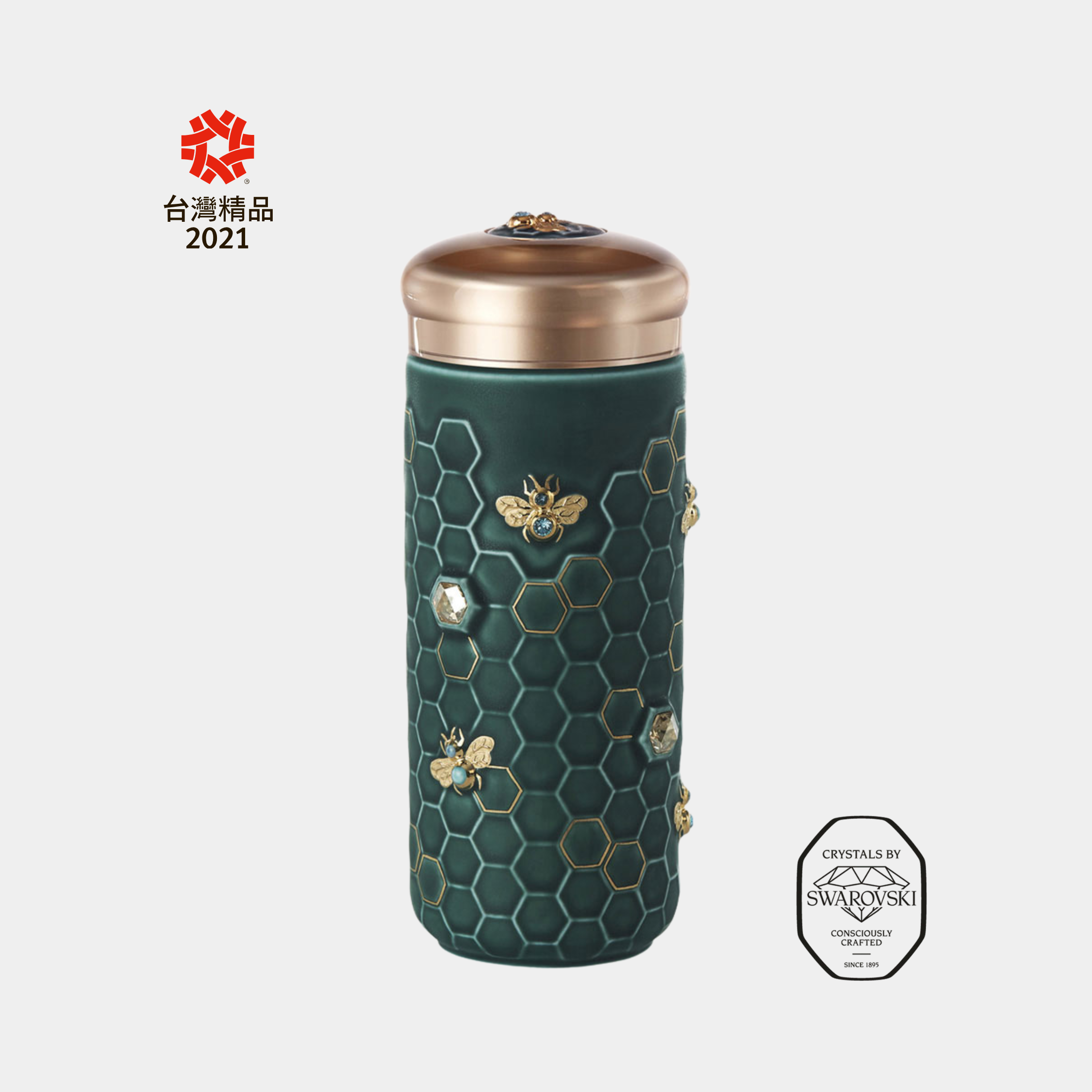 乾唐軒 吉星大豐收鎏金水晶隨身杯 ─ 孔雀綠金