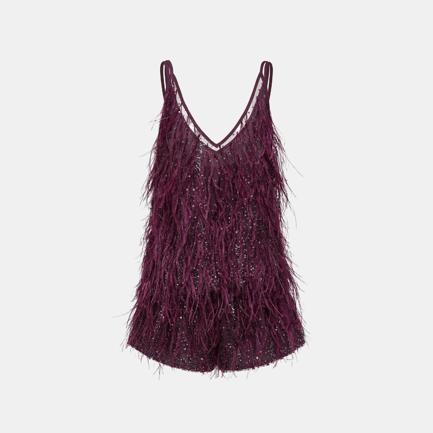 “Welcome to my party.” 珠繡羽毛工藝短褲—Wine.