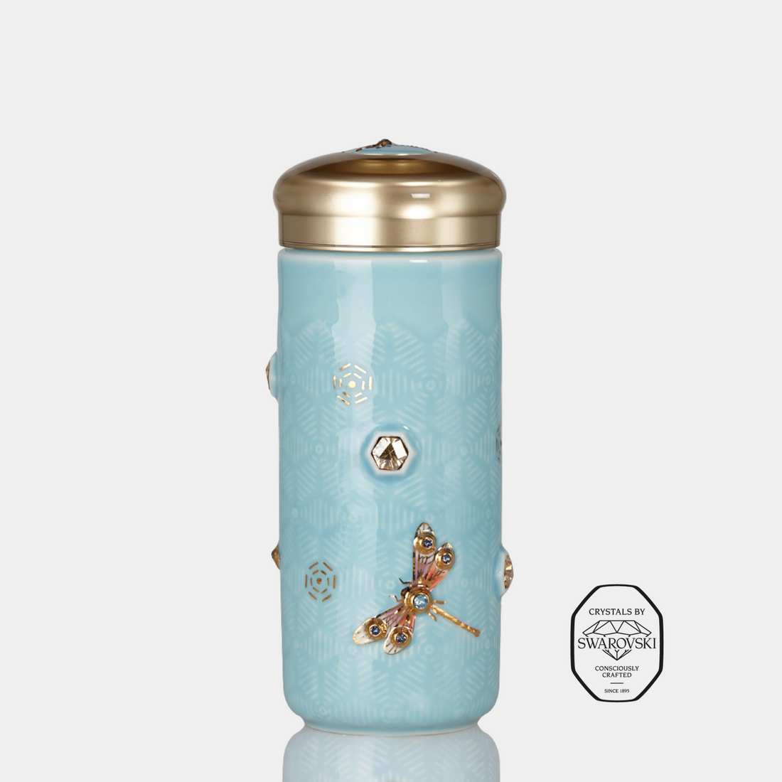 乾唐軒 吉星蜻投意合彩金水晶隨身杯─ 淺水藍彩金晶