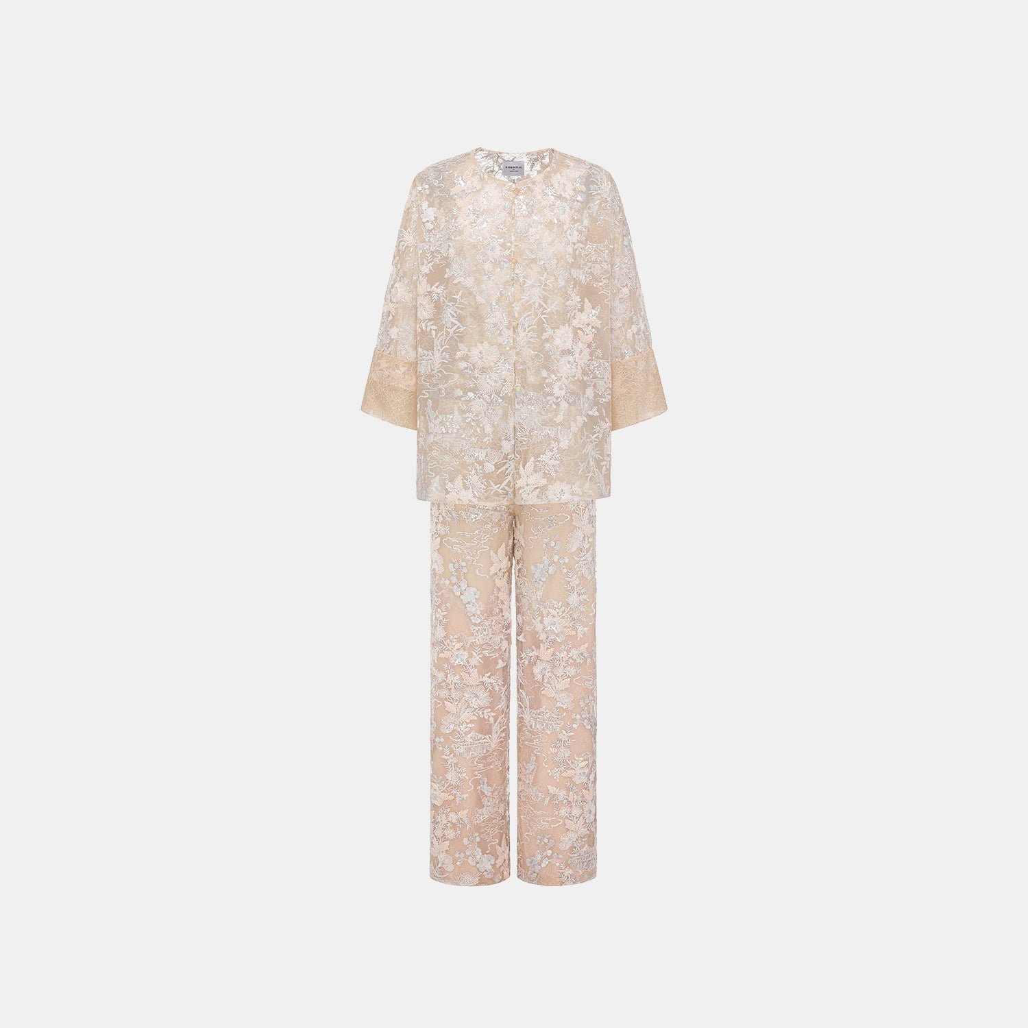 "Imperial Garden Teatime"點景白描奢華珠繡輕國風蕾絲長褲—Petal Silhouette花間影