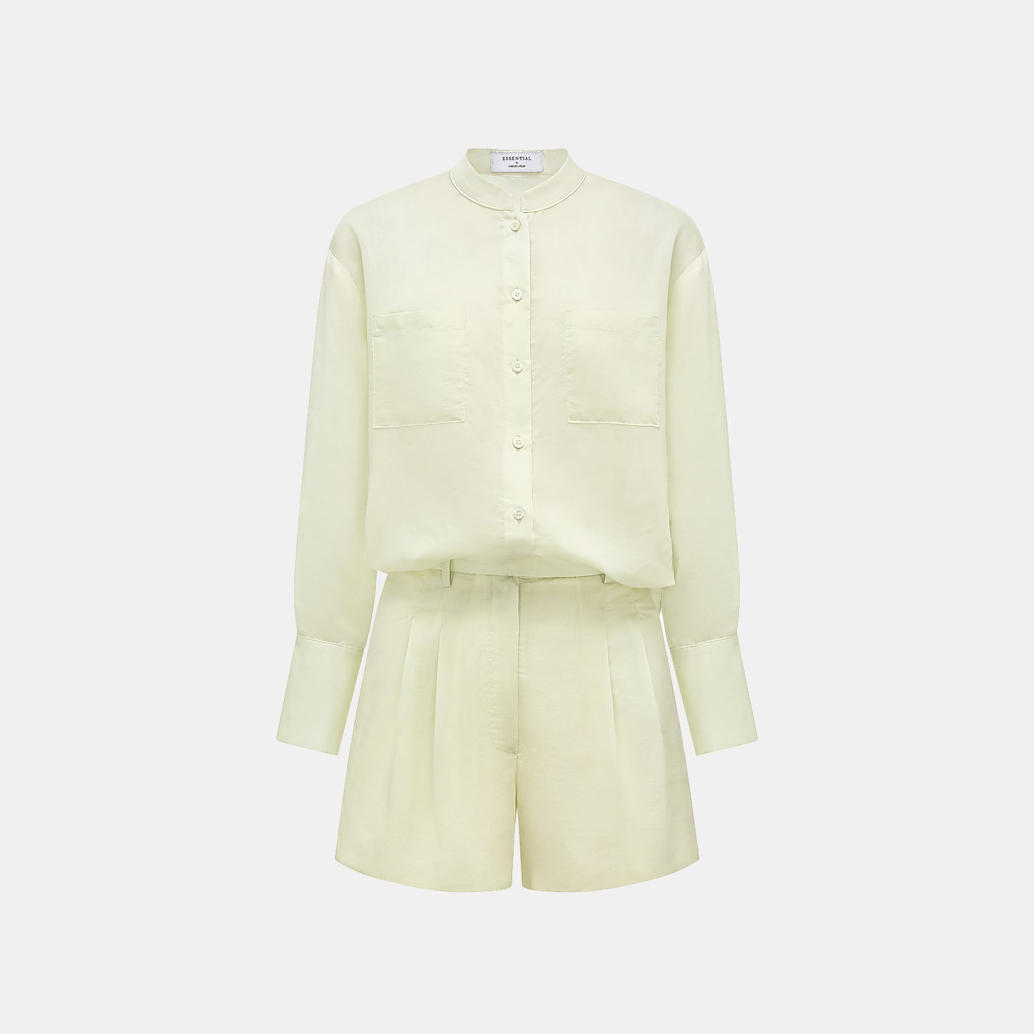 “知性時刻” 天絲緞面雪紡Oversized襯衫—鵝黃