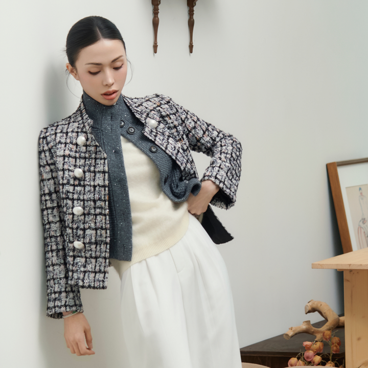 “Chelsea Tea Time."義大利紗花格織花呢外套—Fog Nocturne霧都夜詠