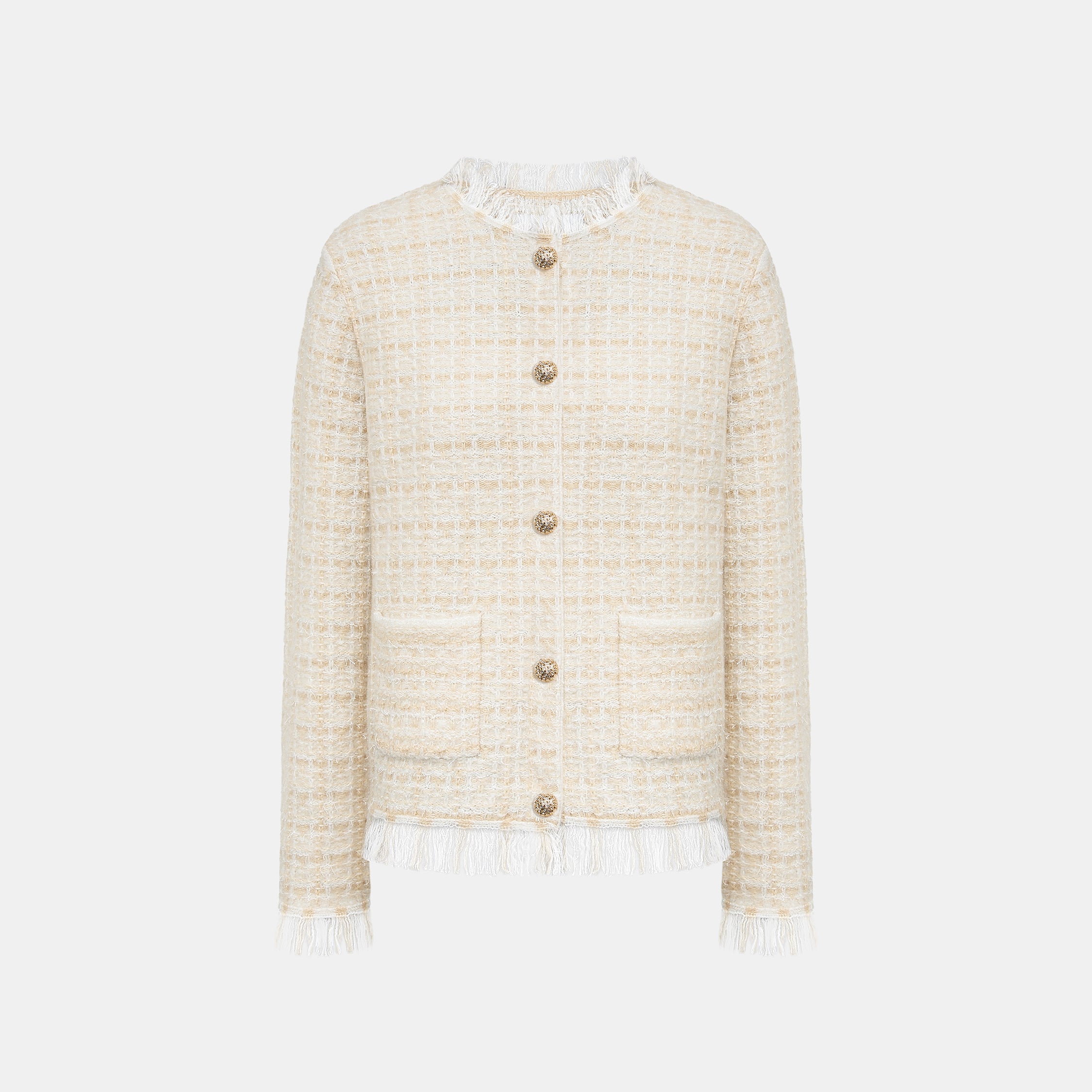 “Weekend at Monaco” Cashmere格織肌理流蘇針織外套—Sable Lumière 沙金微暈