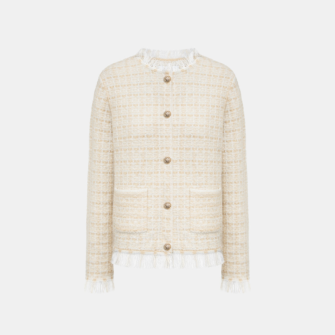 “Weekend at Monaco” Cashmere格織肌理流蘇針織外套—Sable Lumière 沙金微暈