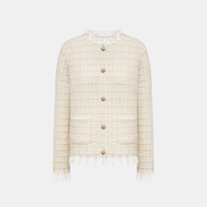 “Weekend at Monaco” Cashmere格織肌理流蘇針織外套—Sable Lumière 沙金微暈