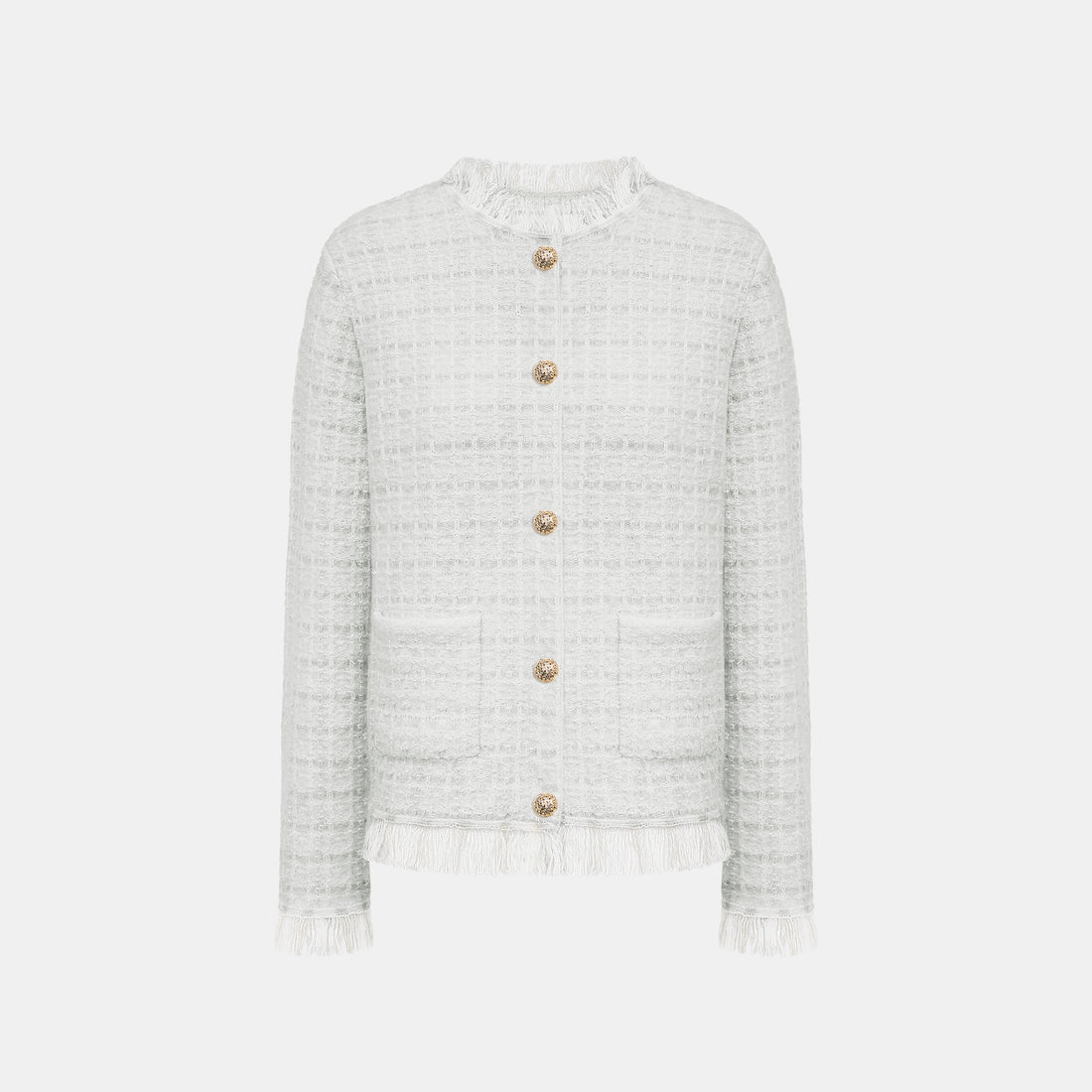 “Weekend at Monaco” Cashmere格織肌理流蘇針織外套—Blanc Rivage 白岸流光