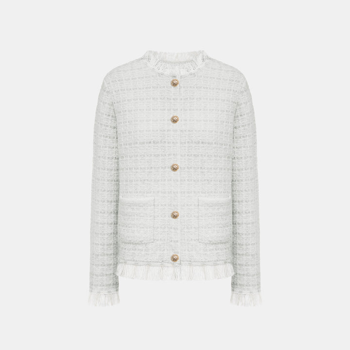 “Weekend at Monaco” Cashmere格織肌理流蘇針織外套—Blanc Rivage 白岸流光