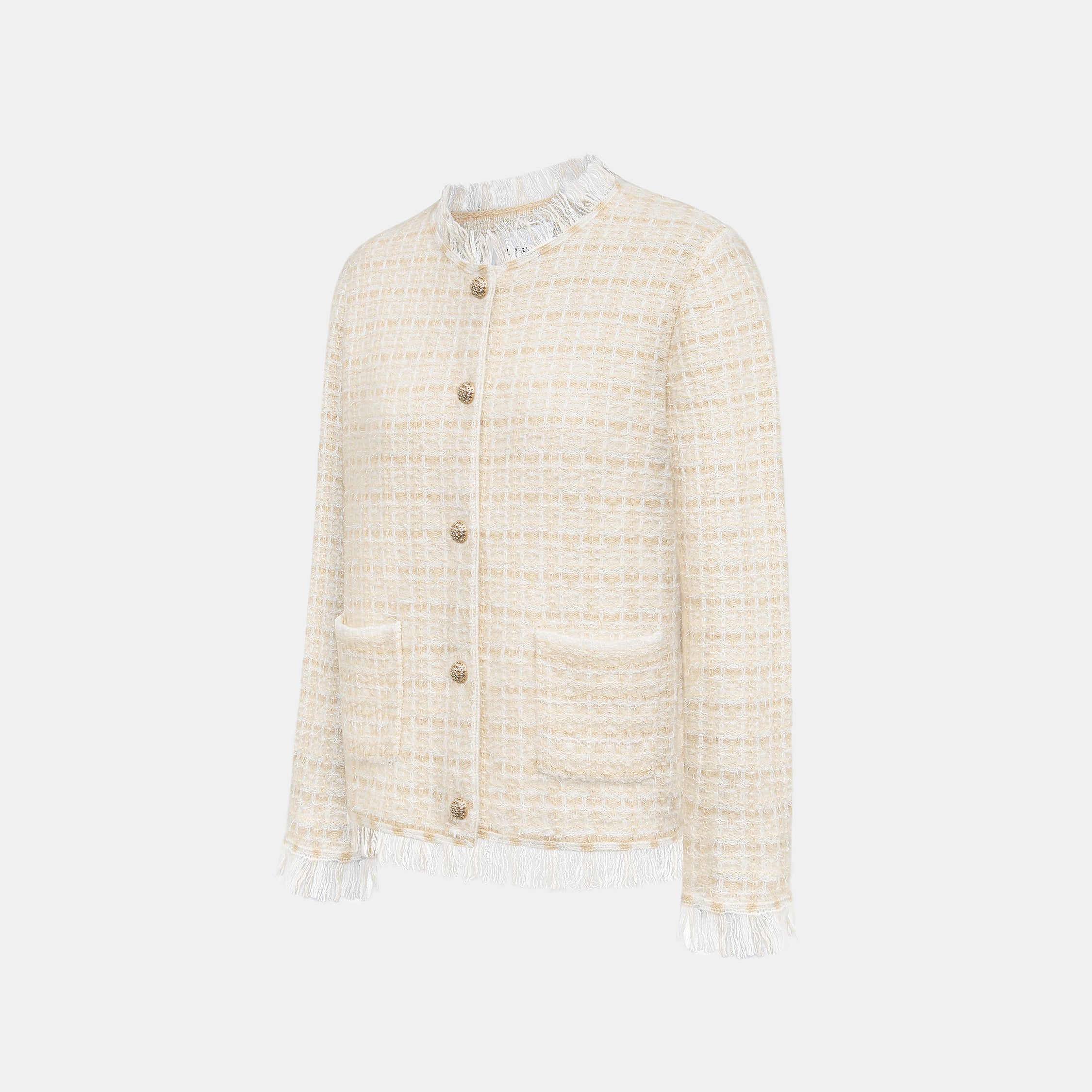 “Weekend at Monaco” Cashmere格織肌理流蘇針織外套—Sable Lumière 沙金微暈