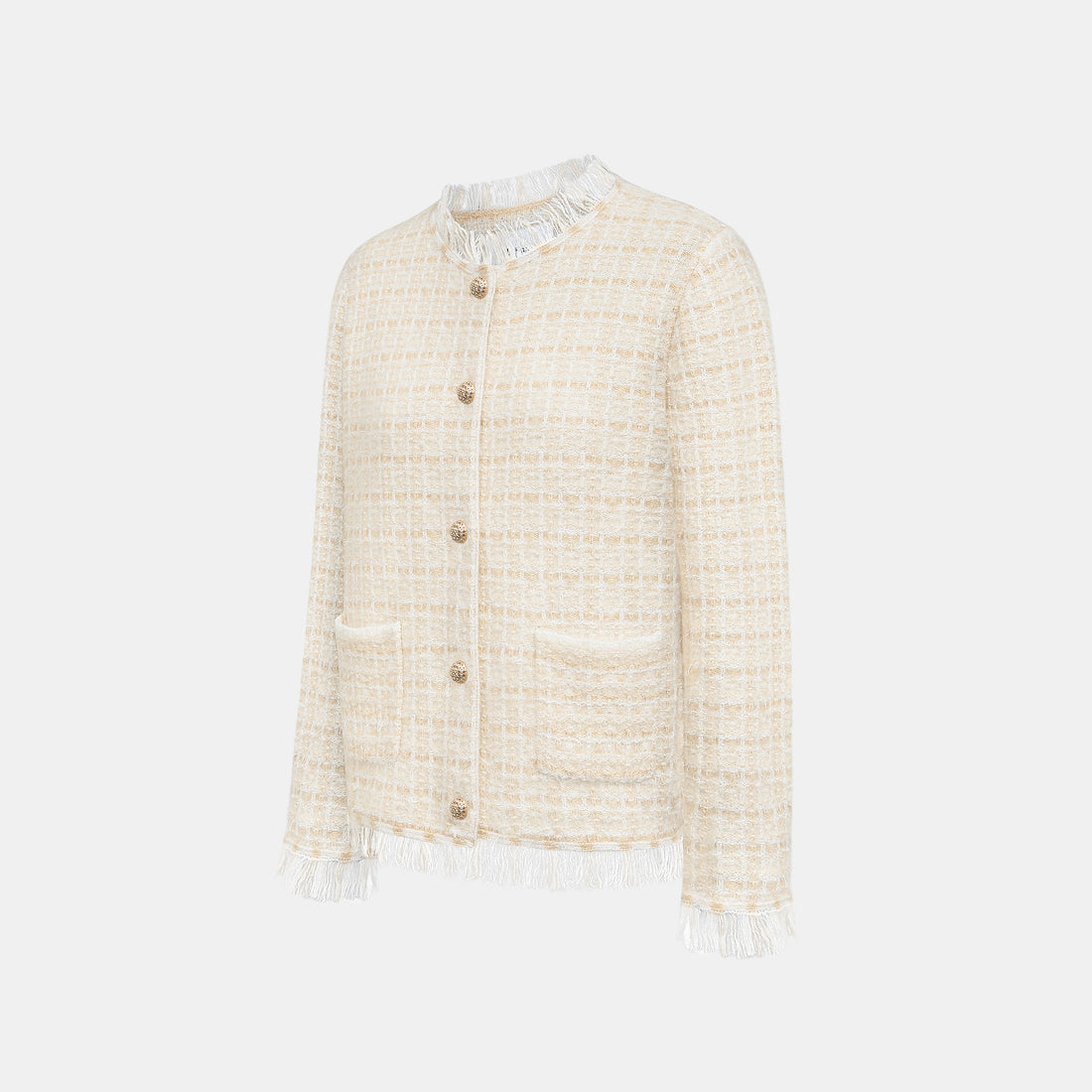 “Weekend at Monaco” Cashmere格織肌理流蘇針織外套—Sable Lumière 沙金微暈