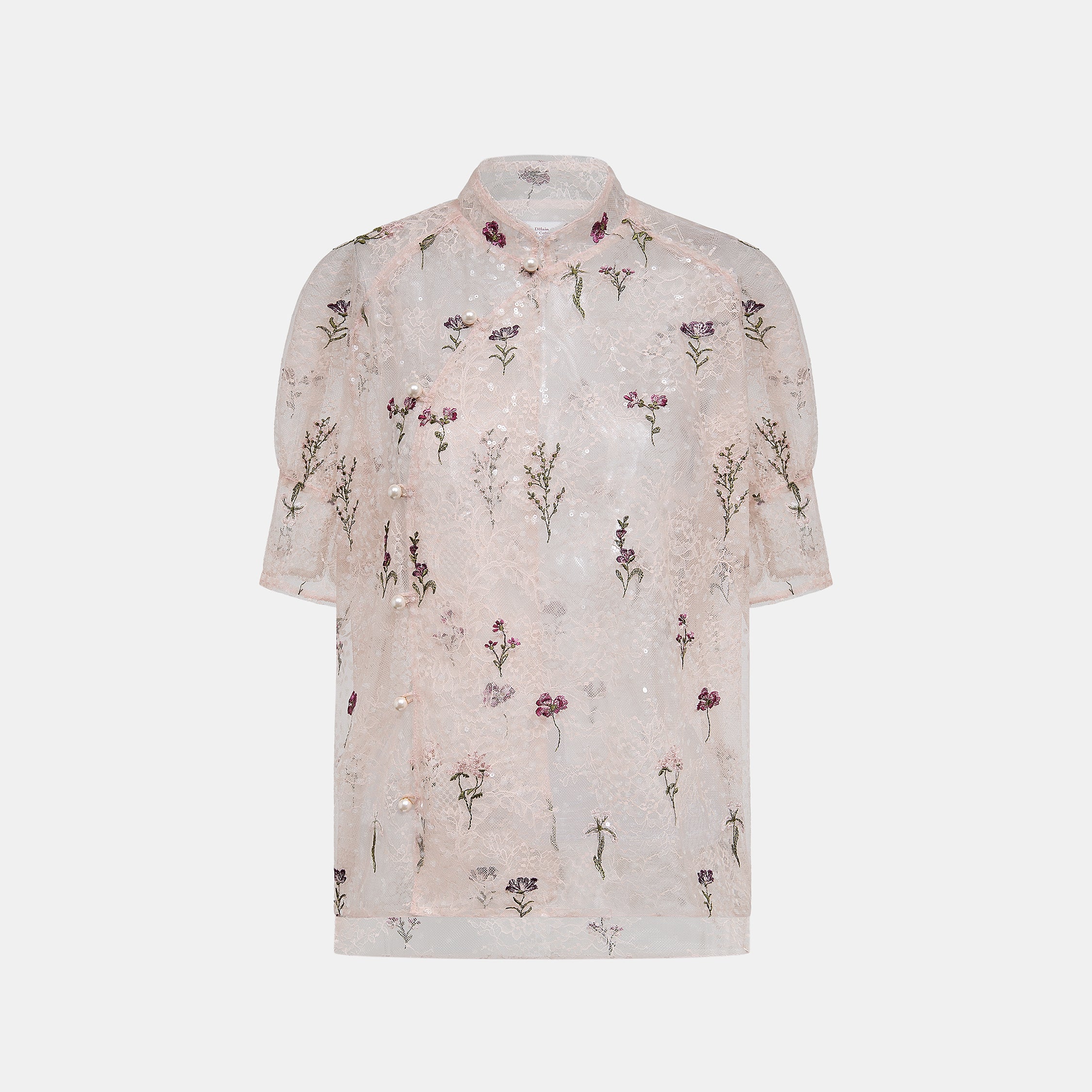 “Quiet Mastery”法國細繡織邊蕾絲輕國風短袖上衣—Floré Veil 花序微隱