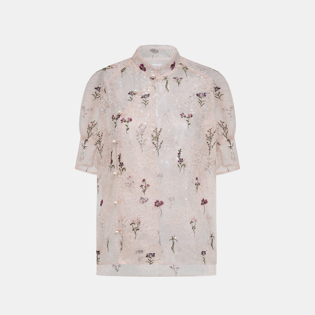 “Quiet Mastery”法國細繡織邊蕾絲輕國風短袖上衣—Floré Veil 花序微隱