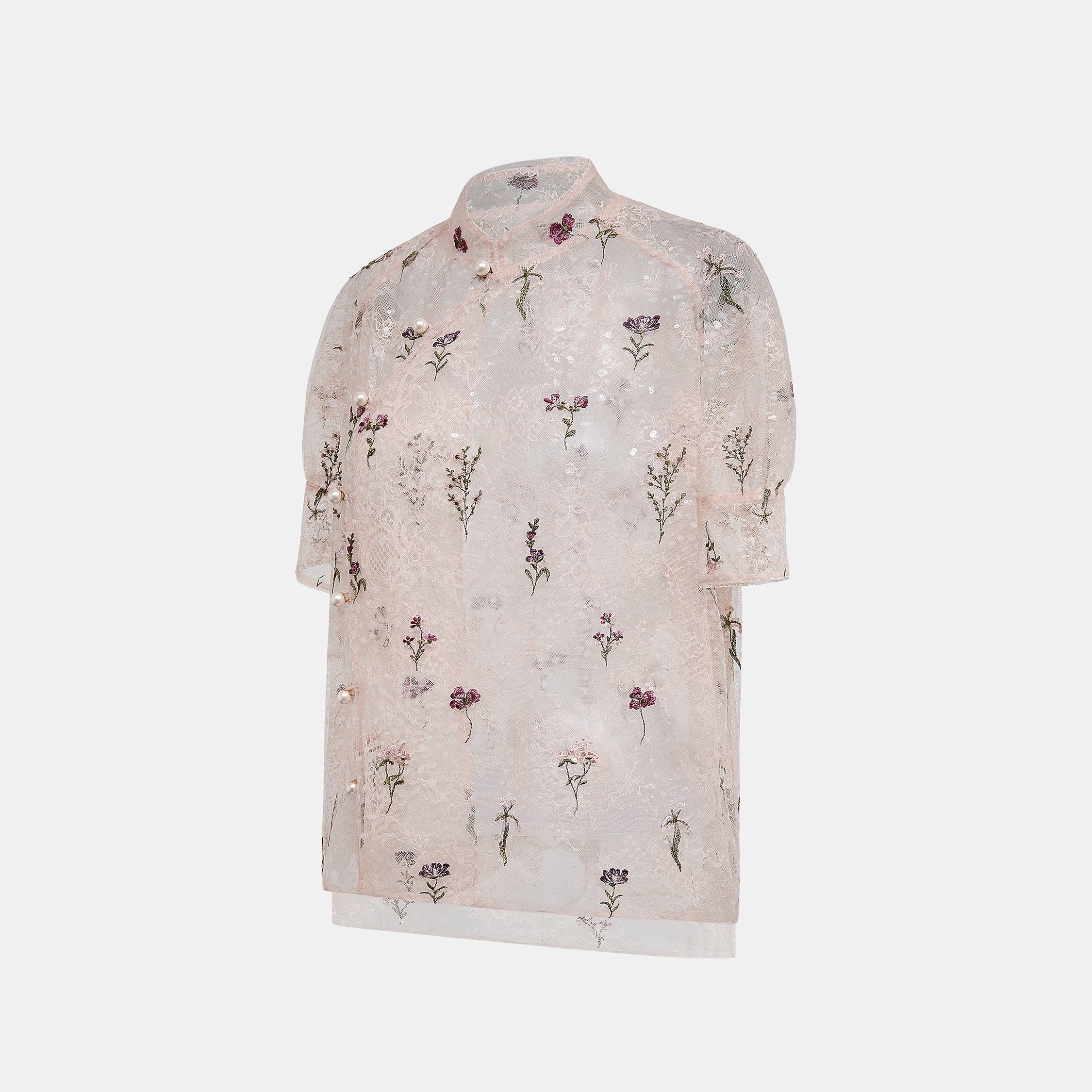 “Quiet Mastery”法國細繡織邊蕾絲輕國風短袖上衣—Floré Veil 花序微隱