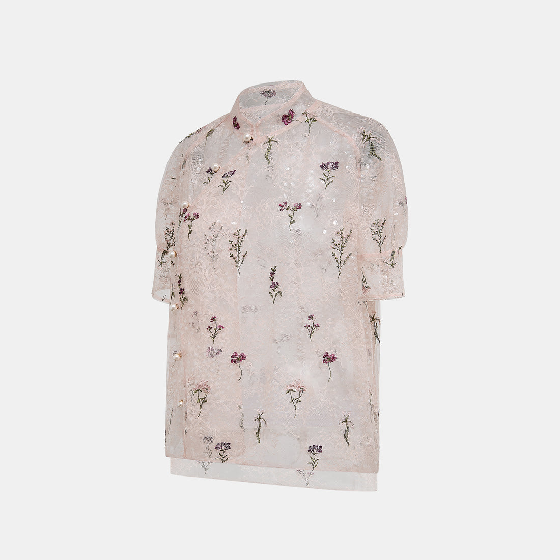 “Quiet Mastery”法國細繡織邊蕾絲輕國風短袖上衣—Floré Veil 花序微隱