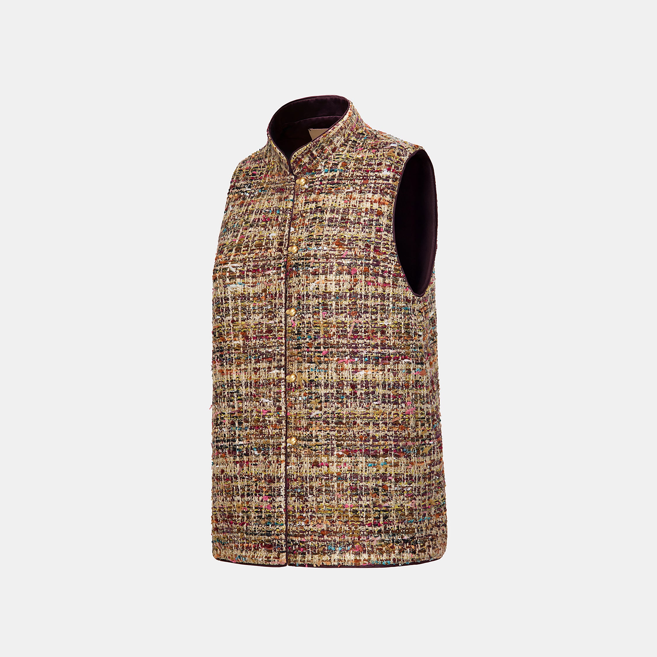 "Arcade of CherJoy Atelier."法國彩緞縷金線藝花呢輕國風背心—Floral Allure花韻傾城