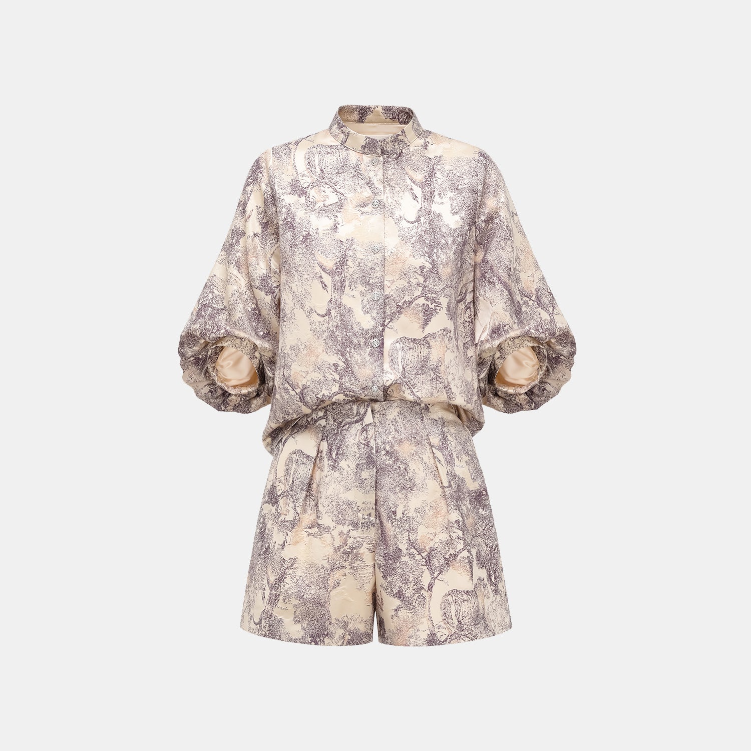 "Imperial Garden Teatime" fil coupé silk wool shirt - purple 