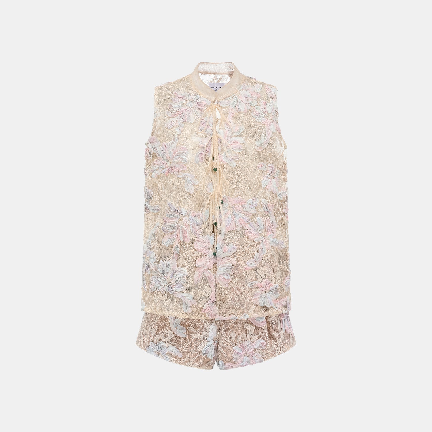 "Imperial Garden Teatime." 染緞隨畫工藝輕國風蕾絲短褲— 晨曦花霧 Dawn Mist Bloom