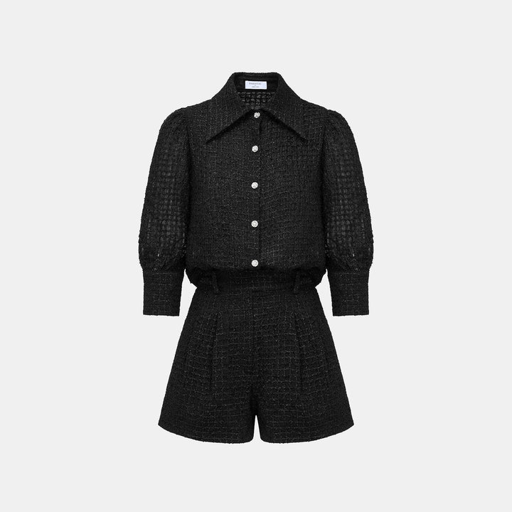 “Mayfair Datenight" 提花蕾絲襯衫—Midnight