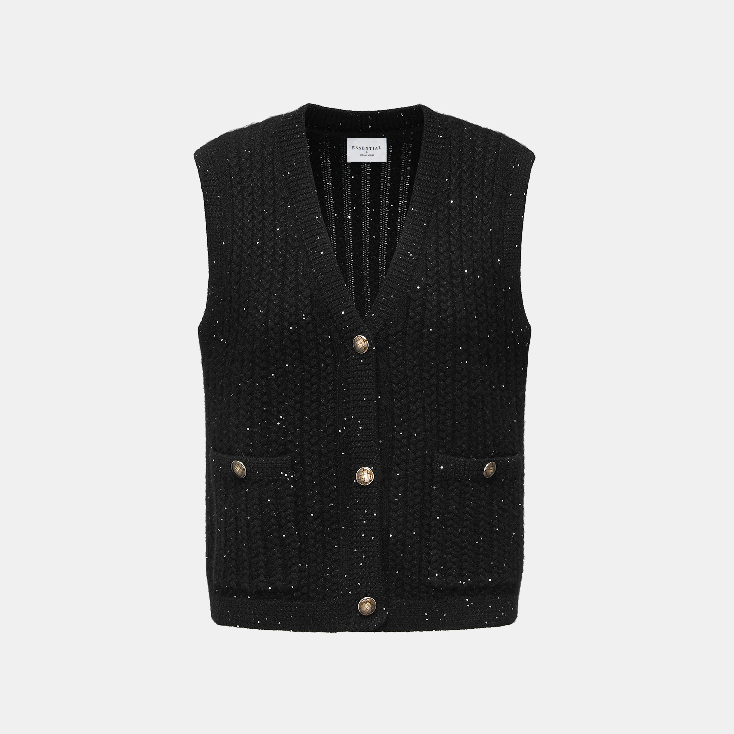 “Autumn Diary” 100% Cashmere 立體細麻花星點亮片針織背心—Eternal Night極夜峽灣