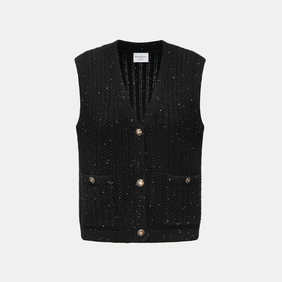 “Autumn Diary” 100% Cashmere 立體細麻花星點亮片針織背心—Eternal Night極夜峽灣