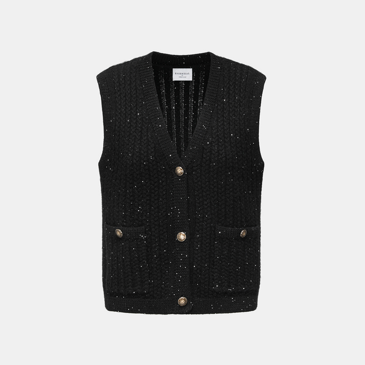 “Autumn Diary” 100% Cashmere 立體細麻花星點亮片針織背心—Eternal Night極夜峽灣