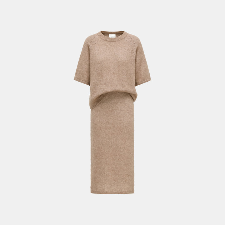 Autumn Diary Silk Cashmere Pencil Skirt—Earl Grey 