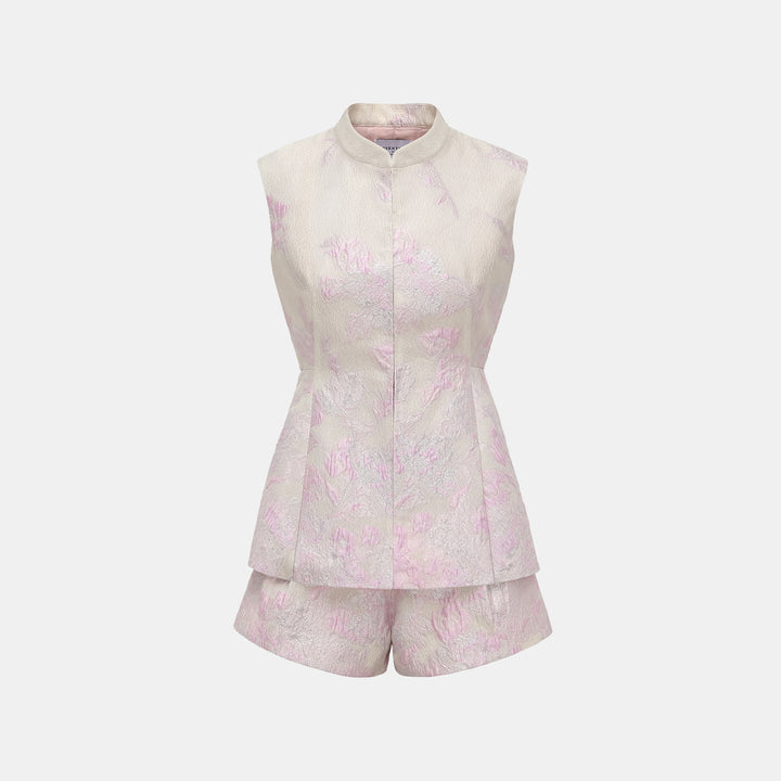 “春意” 提花立體剪裁設計輕國風馬甲上衣—浮光露櫻