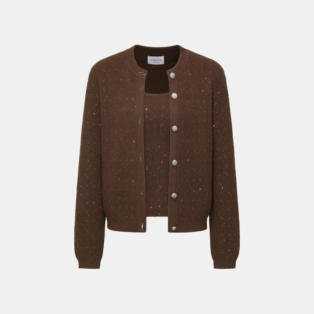 “Autumn Diary” 100% Cashmere立體鑽飾Monogram嵌花針織背心—Mocha Truffle摩卡松露