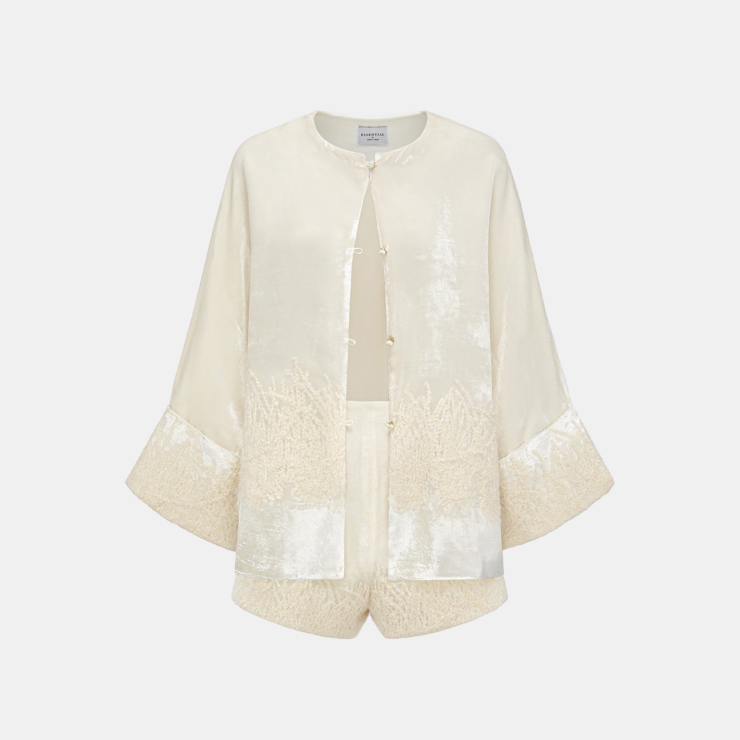 "Imperial Garden Teatime"義大利真絲絲絨簇繡織花輕國風Oversized罩衫—Snowlit Bloom雪映花箋