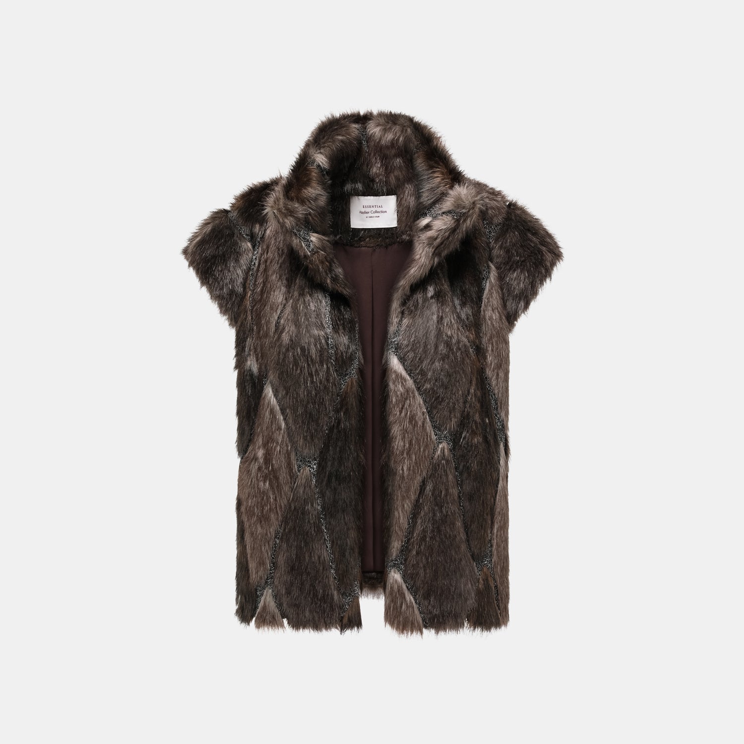 義大利製蕾絲拼接工藝環保皮草馬甲-短 — 滿天星