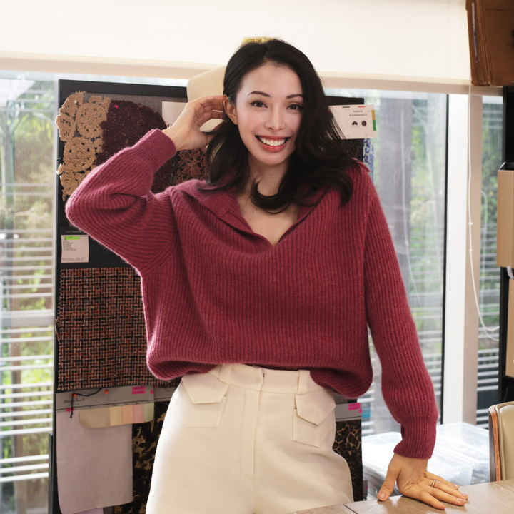 "Winter Diary" 100% Cashmere 粗針大翻領上衣（Yarn by Loro Piana)—Cranberry Wine醺紅莓酒