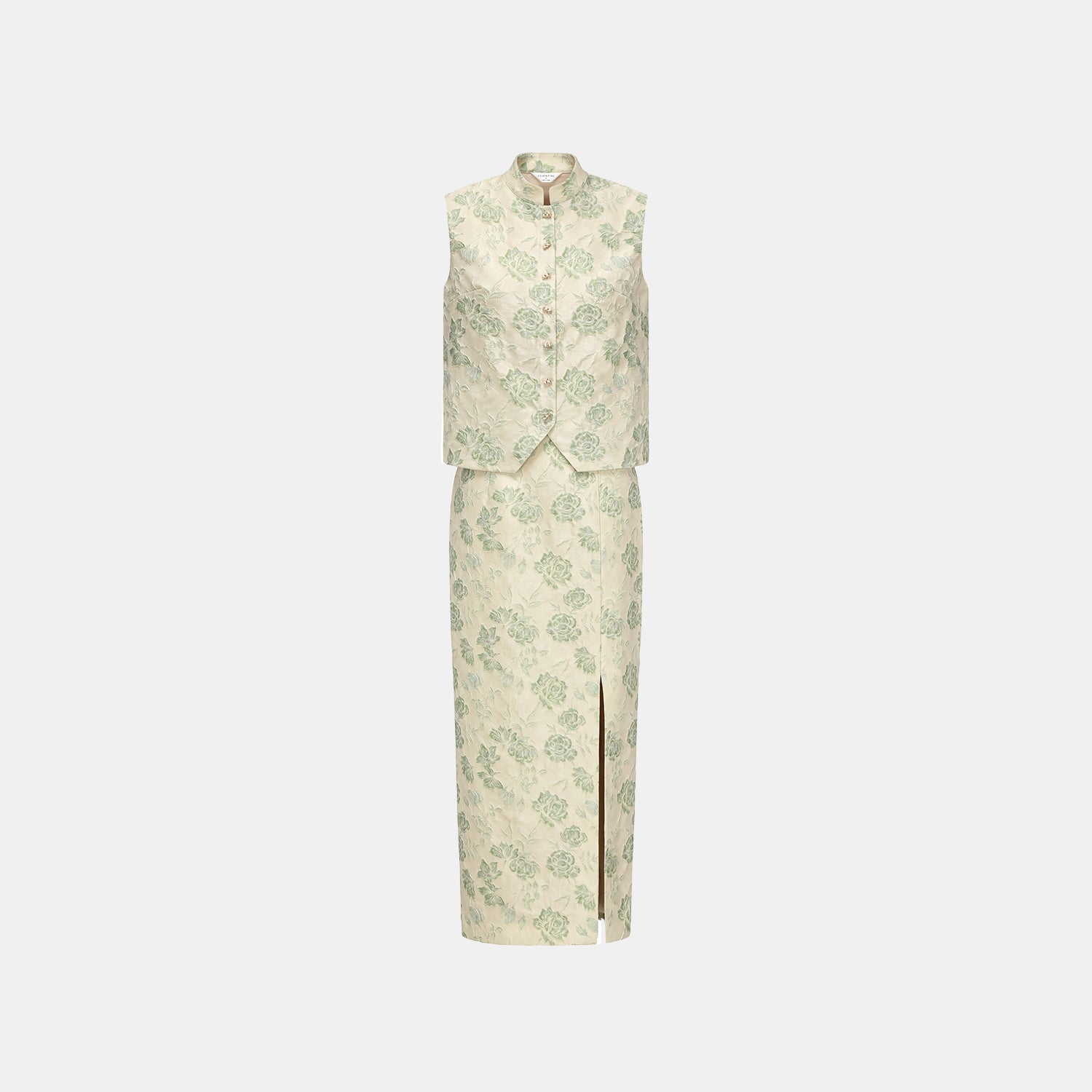 "Imperial Garden Teatime” 真絲羊毛輕國風套裝—米白