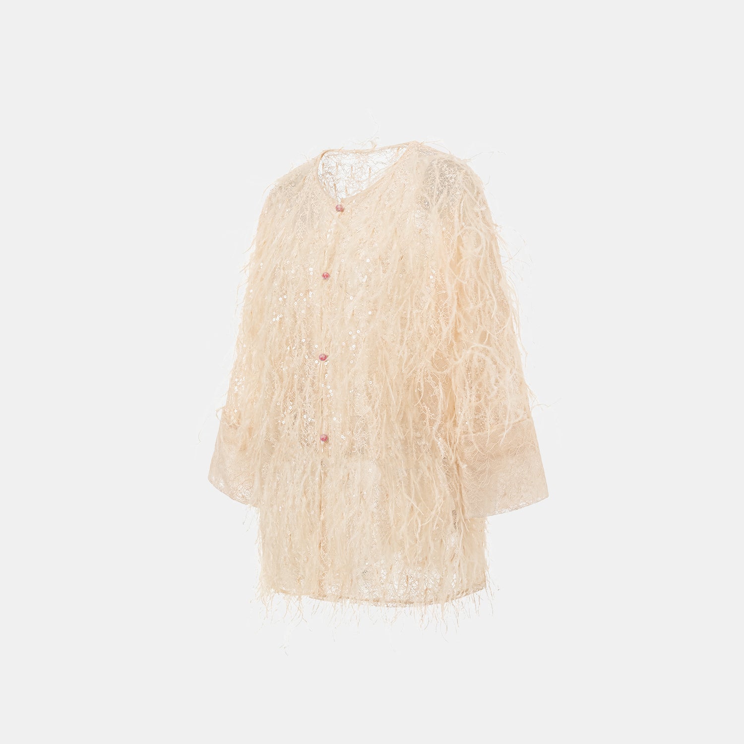 "Imperial Garden Teatime."珠繡羽毛工藝輕國風罩衫—Veloura Elixir羽金瑰夏