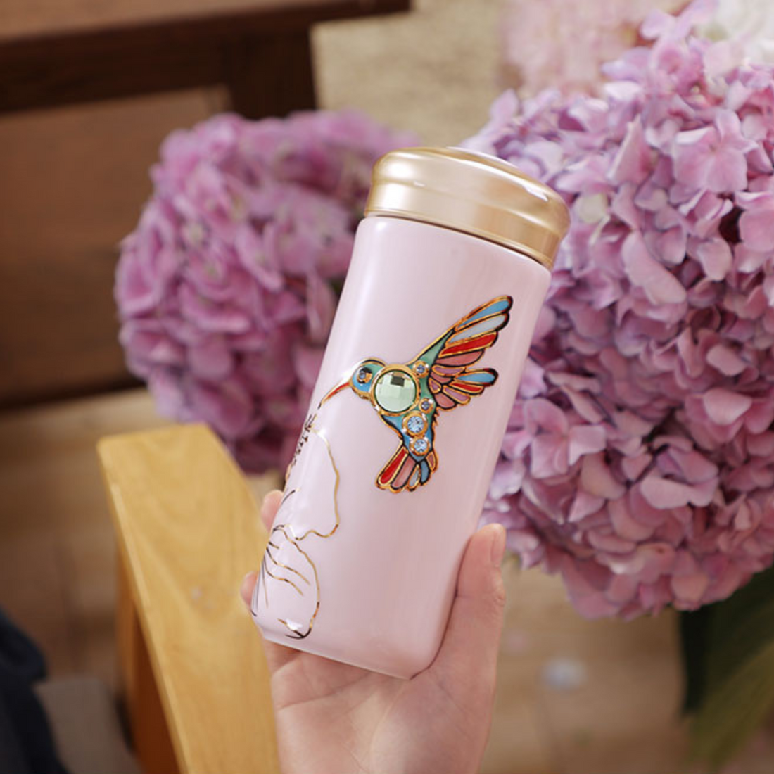 乾唐軒 吉星蜂鳥彩金水晶隨身杯─ 粉紅