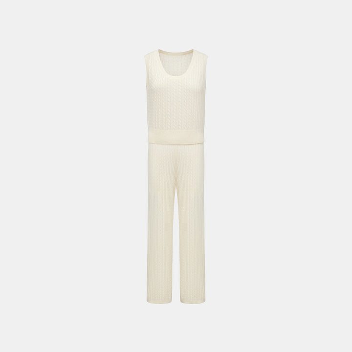 “Autumn Diary” 100% Cashmere 亮片麻花編織針織背心—Sandal Light檀香白茶