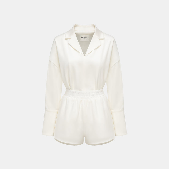 "Easy-go Chic" Heavy Acetate Casual Shorts - Simple White 