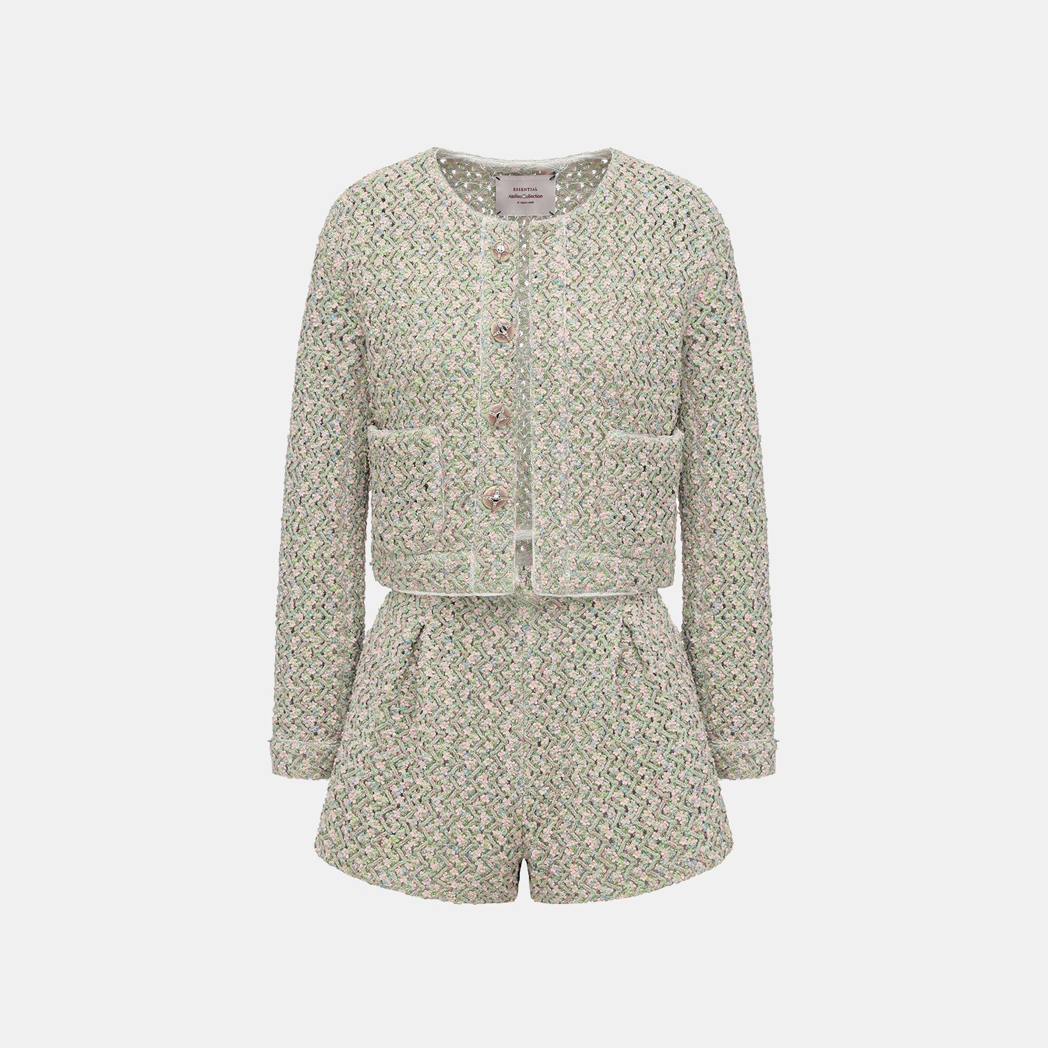 “Sloane Ave."法國高級訂製蕾絲勾織花呢短褲 —Dewdrop Bloom莫內睡蓮・晨露