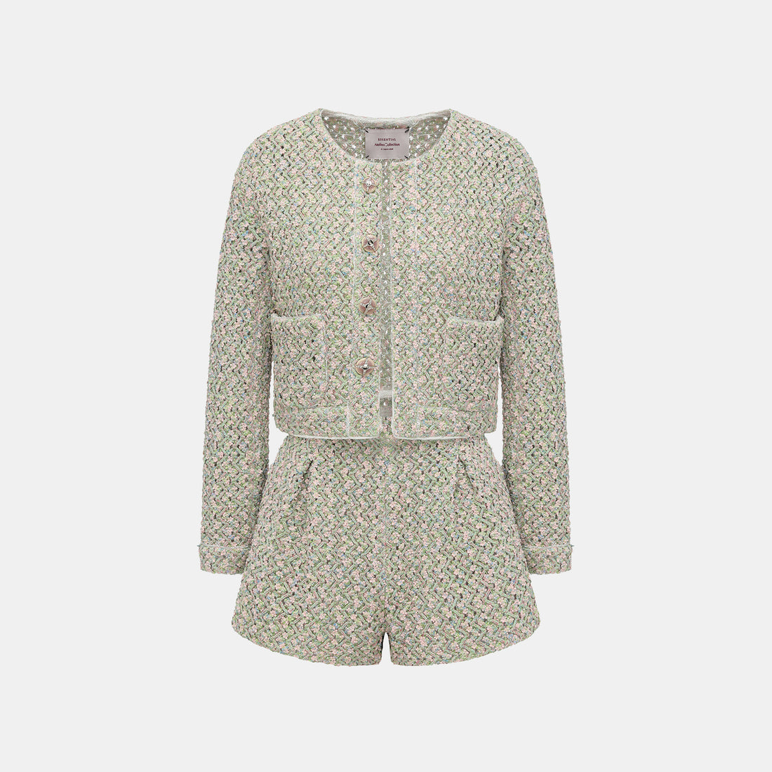 “Sloane Ave."法國高級訂製蕾絲勾織花呢短褲 —Dewdrop Bloom莫內睡蓮・晨露