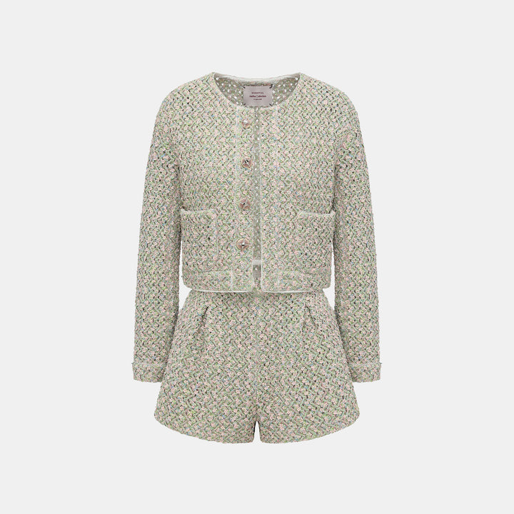 “Sloane Ave."法國高級訂製蕾絲勾織花呢短褲 —Dewdrop Bloom莫內睡蓮・晨露