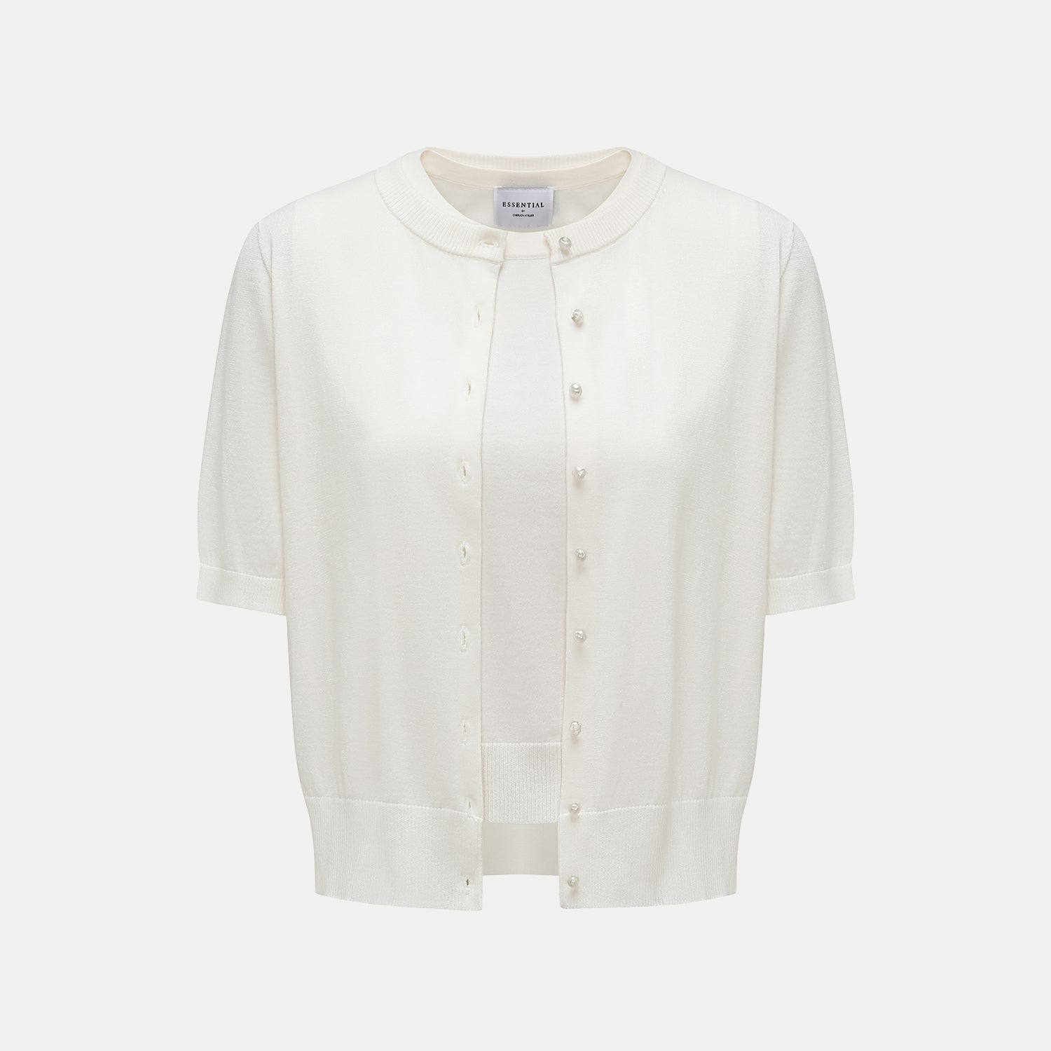 "Summer Diary" 涼感三醋酸喀什米爾針織短袖開衫—PURE